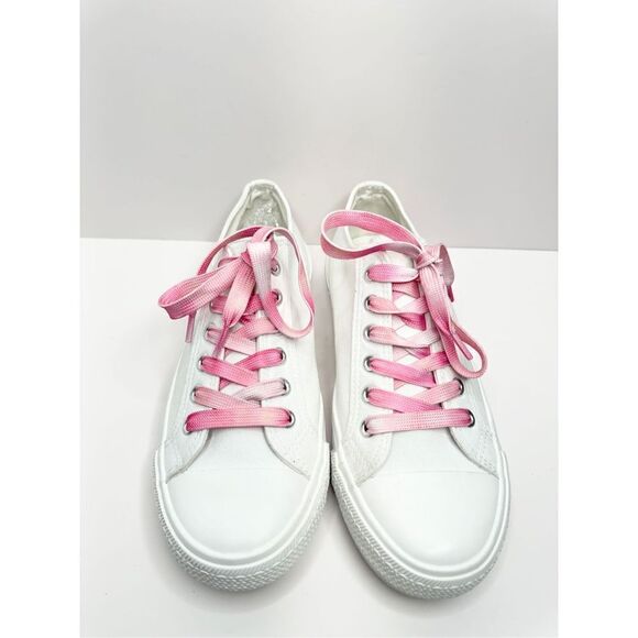 BP Canvas Sneakers Womens Size 6.5 White Pink Lace Up Casual Shoes - Picture 2 of 8